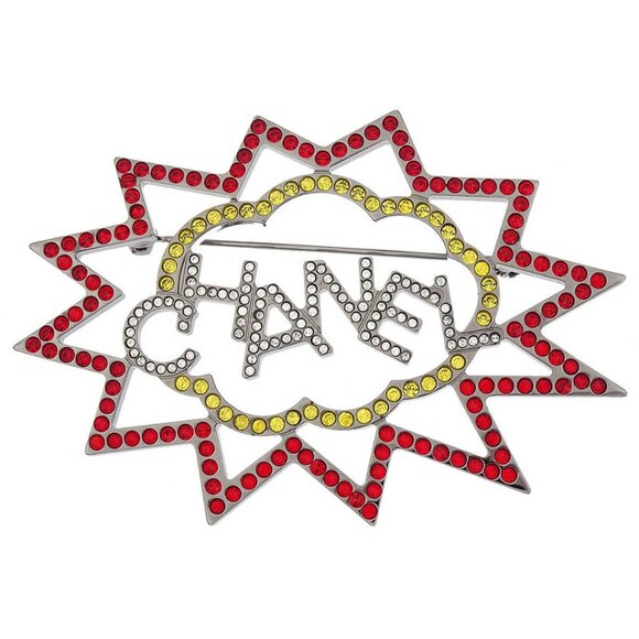 Chanel Brooch Pin Rhinestone Silver Red B17K 196462 - Picture 1 of 4